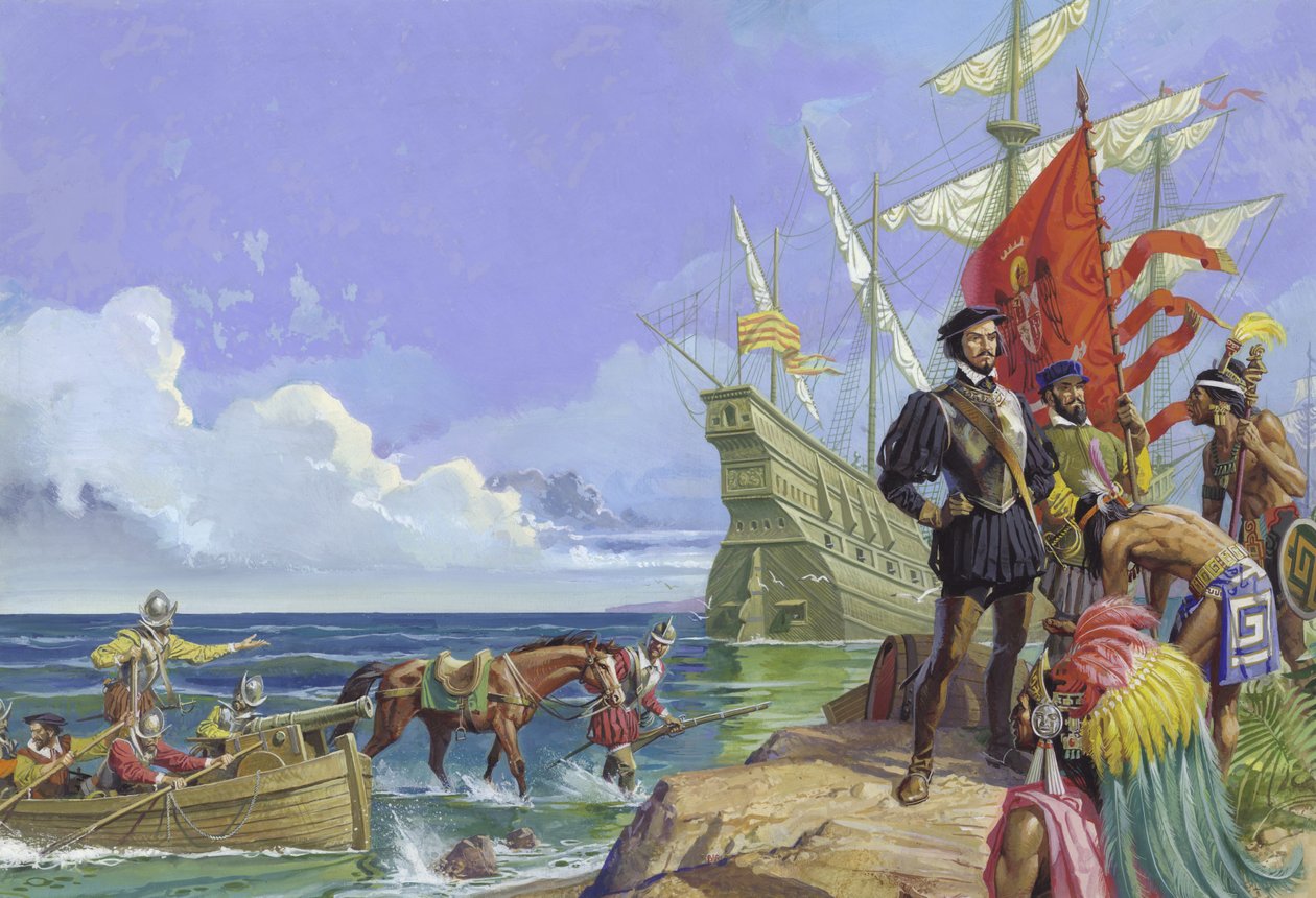 Chegada de Hernando Cortes ao Novo Mundo de Severino Baraldi