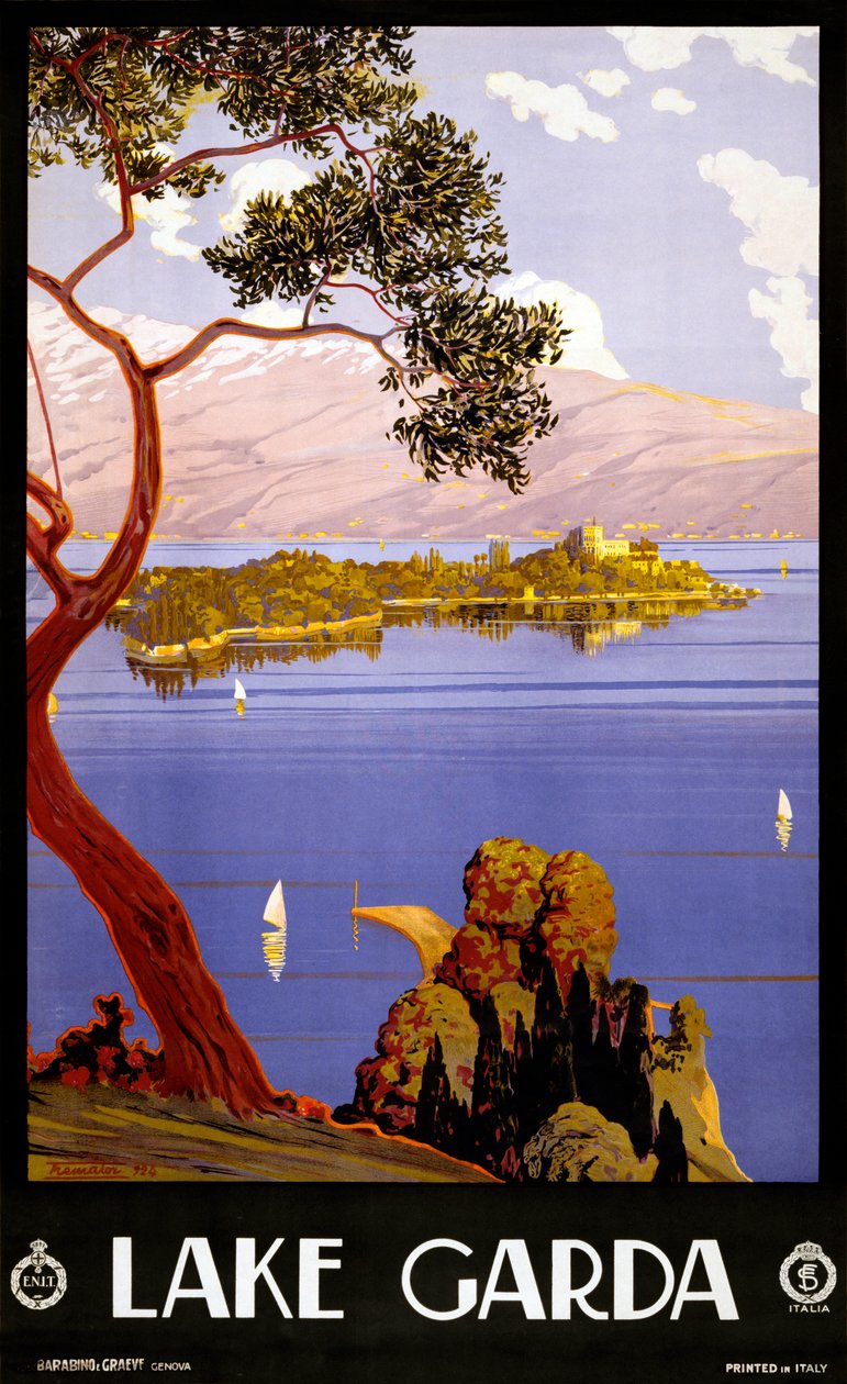 Cartaz Vintage para o Lago Garda, Itália de Severino Trematore