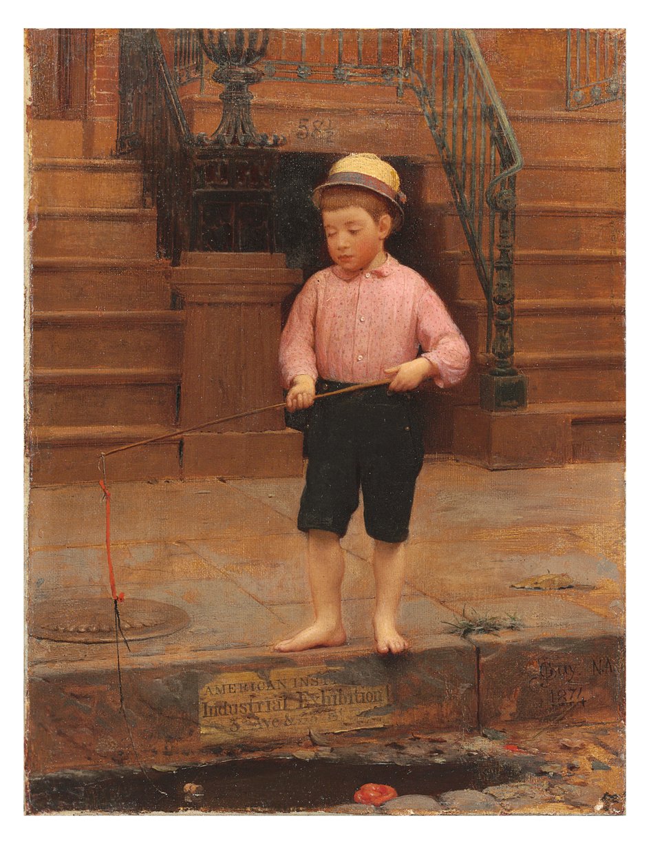 Menino pescando na 58 ½ East 10th Street, 1871 de Seymour Joseph Guy