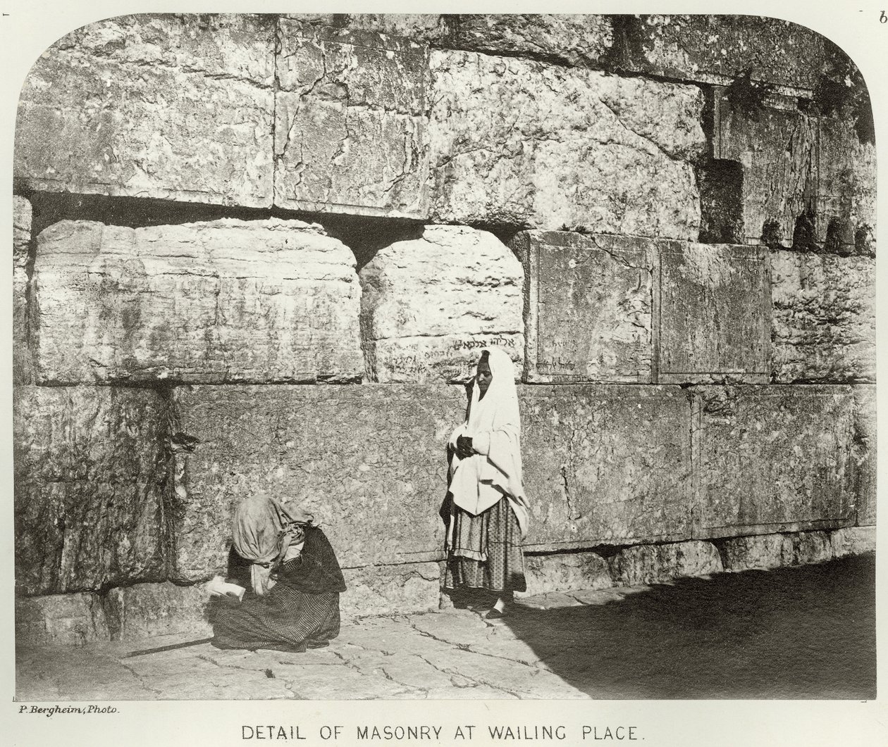 Exterior, de, Haram-Ash-Sharif, detalhe, de, alvenaria, em, lamentar, lugar, c.1864-65, bw, foto de Sgt. James M. McDonald