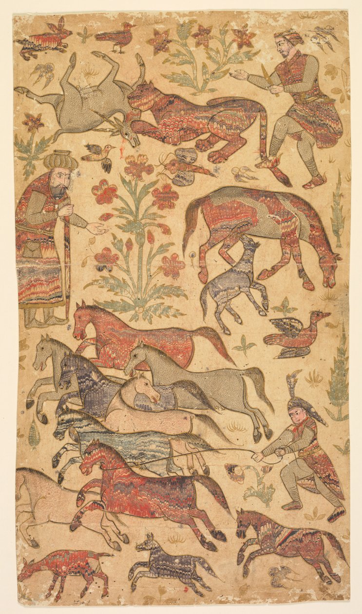 Uma imagem em mármore de Rustam capturando Rakhsh, c. 1650. de Shafi