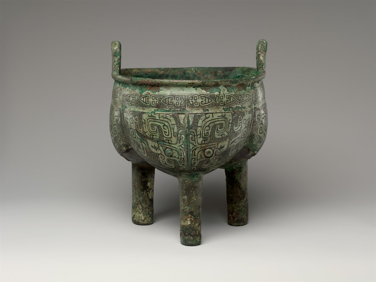 Caldeirão de Tripé Lobado, período Anyang tardio de Shang Dynasty Chinese School