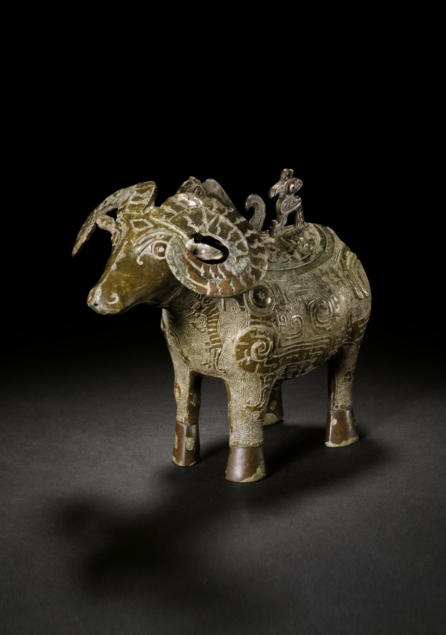 Recipiente de vinho em forma de carneiro ritual, Gong, final da Dinastia Shang (bronze) (ver também 3618607) de Shang Dynasty Chinese School