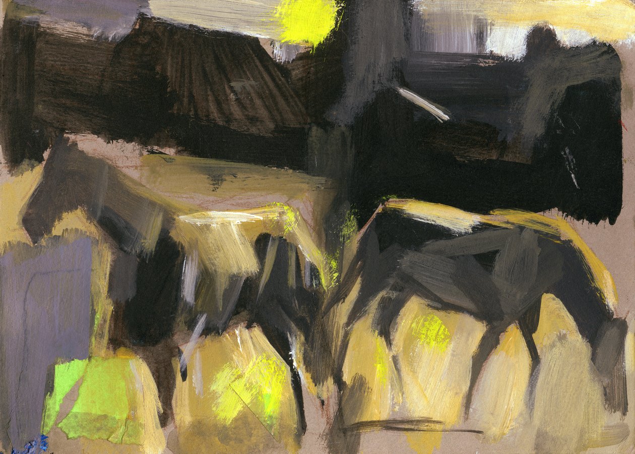 Cavalos cinzentos, 2024 (guache sobre papel) de Shaun Carey