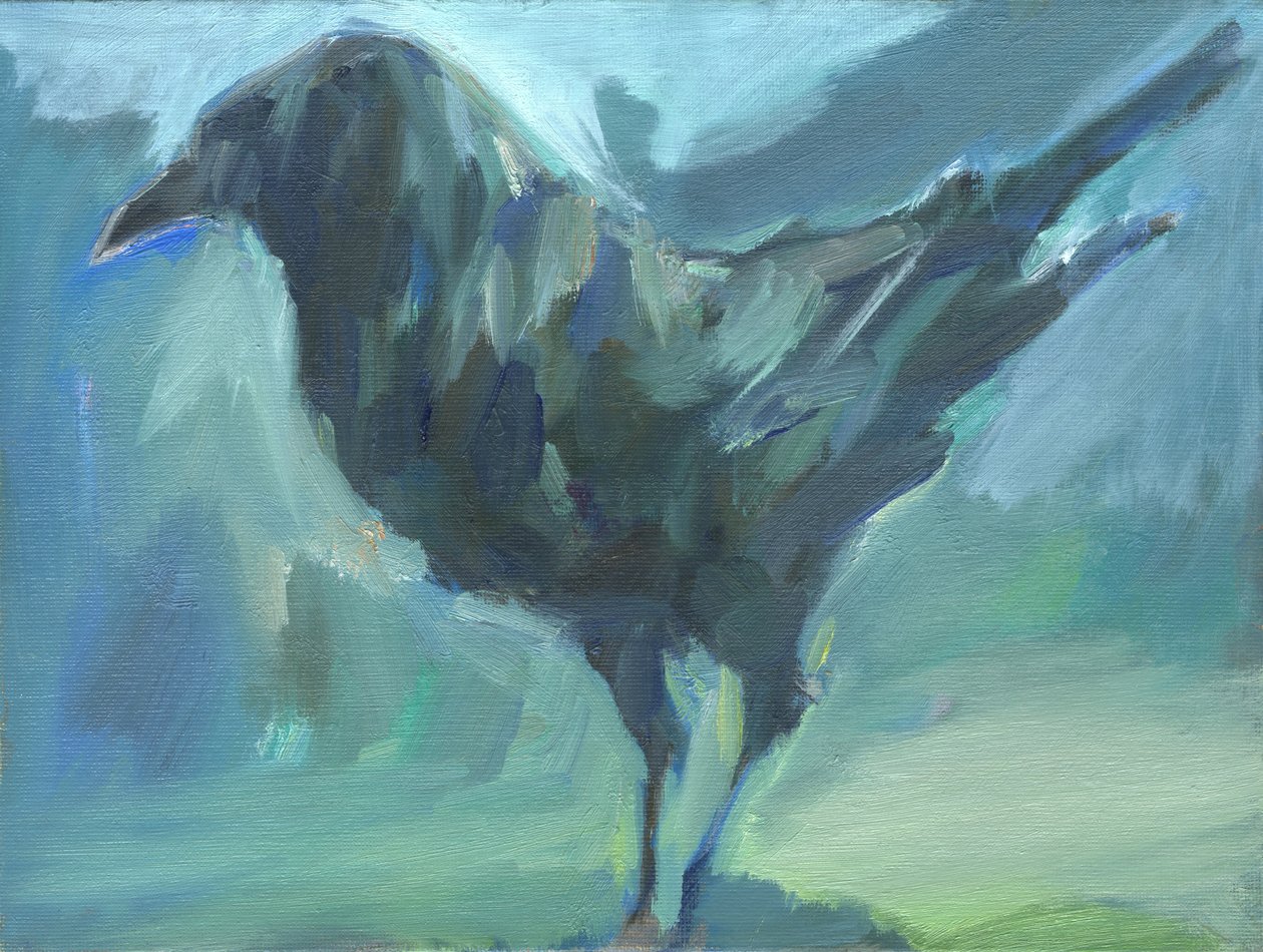 Walking Green Crow, 2024 (óleo sobre tela) de Shaun Carey