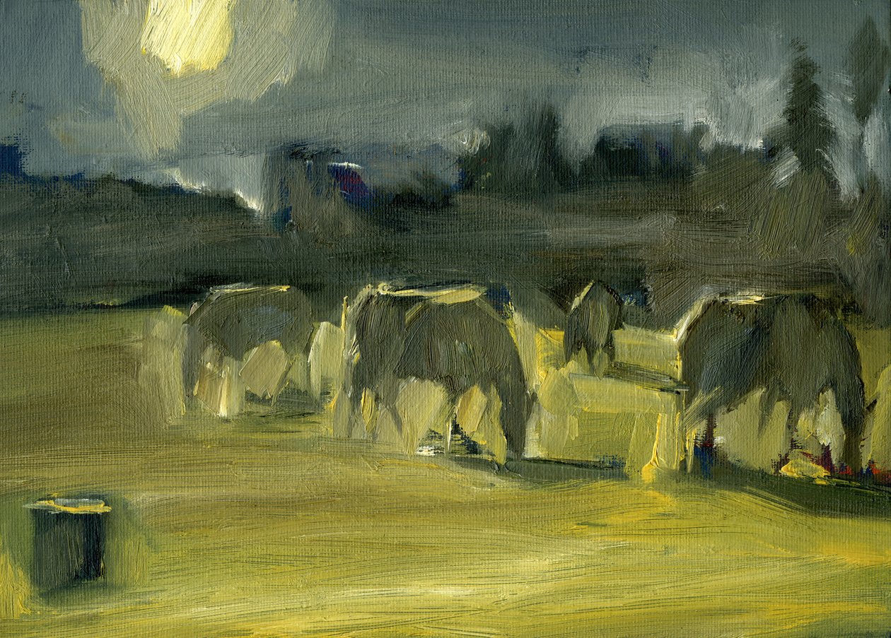 Cavalos de inverno, 2024 (óleo sobre tábua) de Shaun Carey