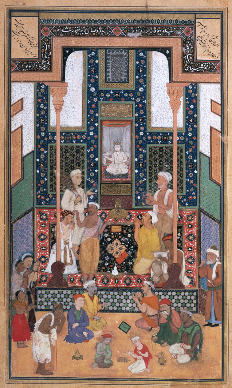 Sadi Visita a um templo indiano, em miniatura de um Bustan (The Orchard) de Sadi, Bukhara, Uzbequistão ocidental, c.1531-32 (tinta, wc opaco e ouro sobre papel) de Shaykh Zada