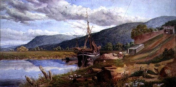 Paisagem com um descarregamento de barcaças de Sheldon Burrows Adams