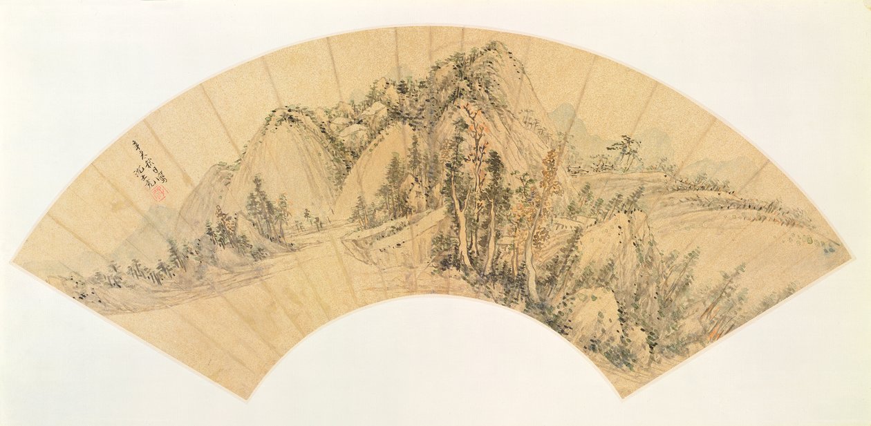 Ventilador representando uma paisagem (tinta no papel) de Shen Shih Chung