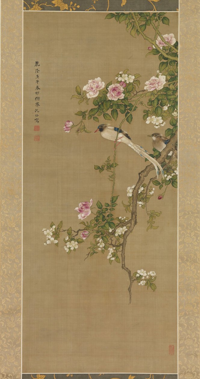 Flores e pássaros, 1750. de Shen Nanpin