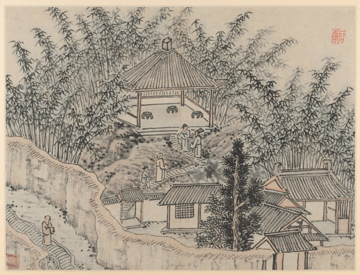 Doze Vistas de Tiger Hill, Suzhou: Pavilhão de Bambu, Tiger Hill de Shen Zhou
