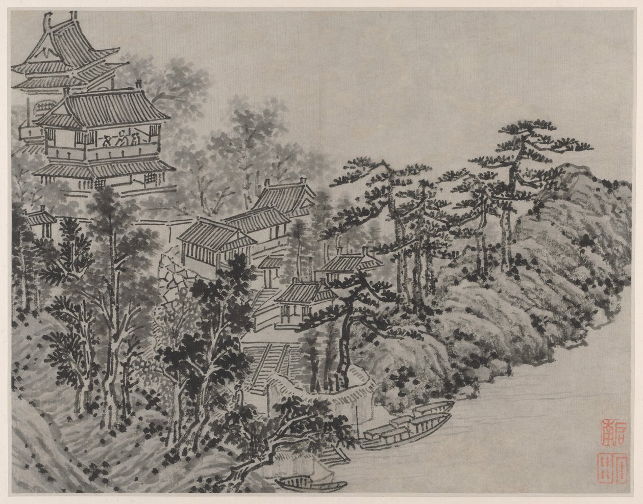 Doze vistas de Tiger Hill, Suzhou: Pavilhão de escalada em nuvens, depois de 1490. de Shen Zhou