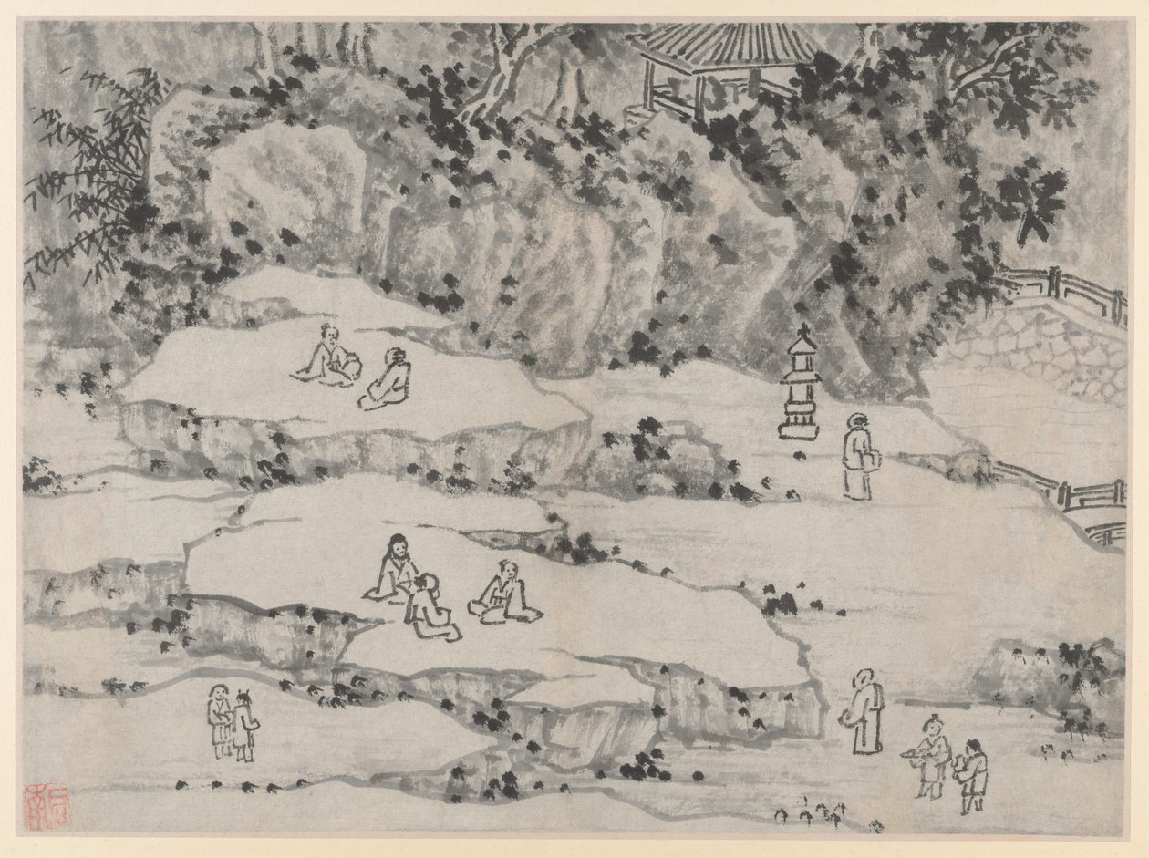 Doze vistas de Tiger Hill, Suzhou: The Nodding Stone Terrace, Tiger Hill ..., depois de 1490. de Shen Zhou