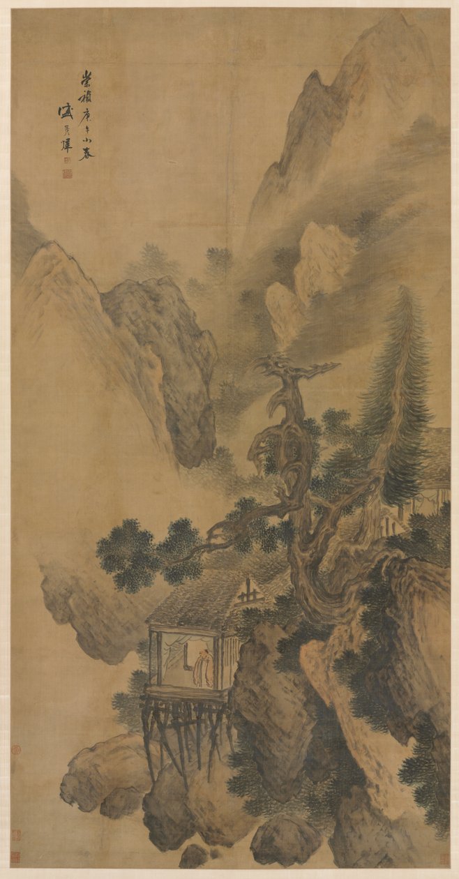 Retiro solitário com vista para Misty Valley, 1630. de Sheng Maoye