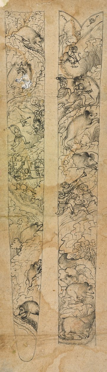 Um rajá caçando javalis, desenho para uma bainha, c.1750-1760 (aguarela opaca sobre papel) de Shevdar (attr.to) Gangeyagi