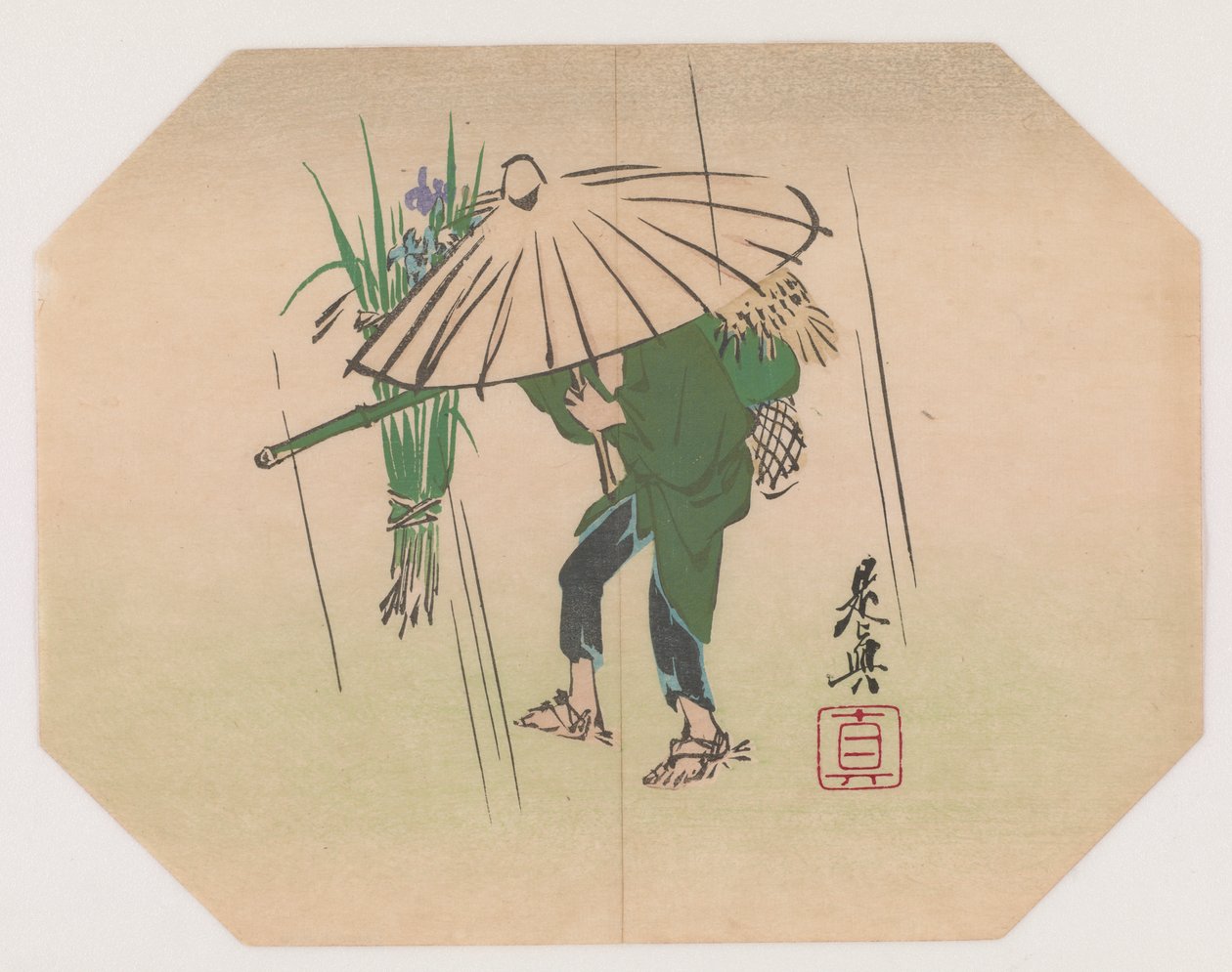 Um design de impressão do ventilador (impressão em xilogravura a cores) de Shibata Zeshin