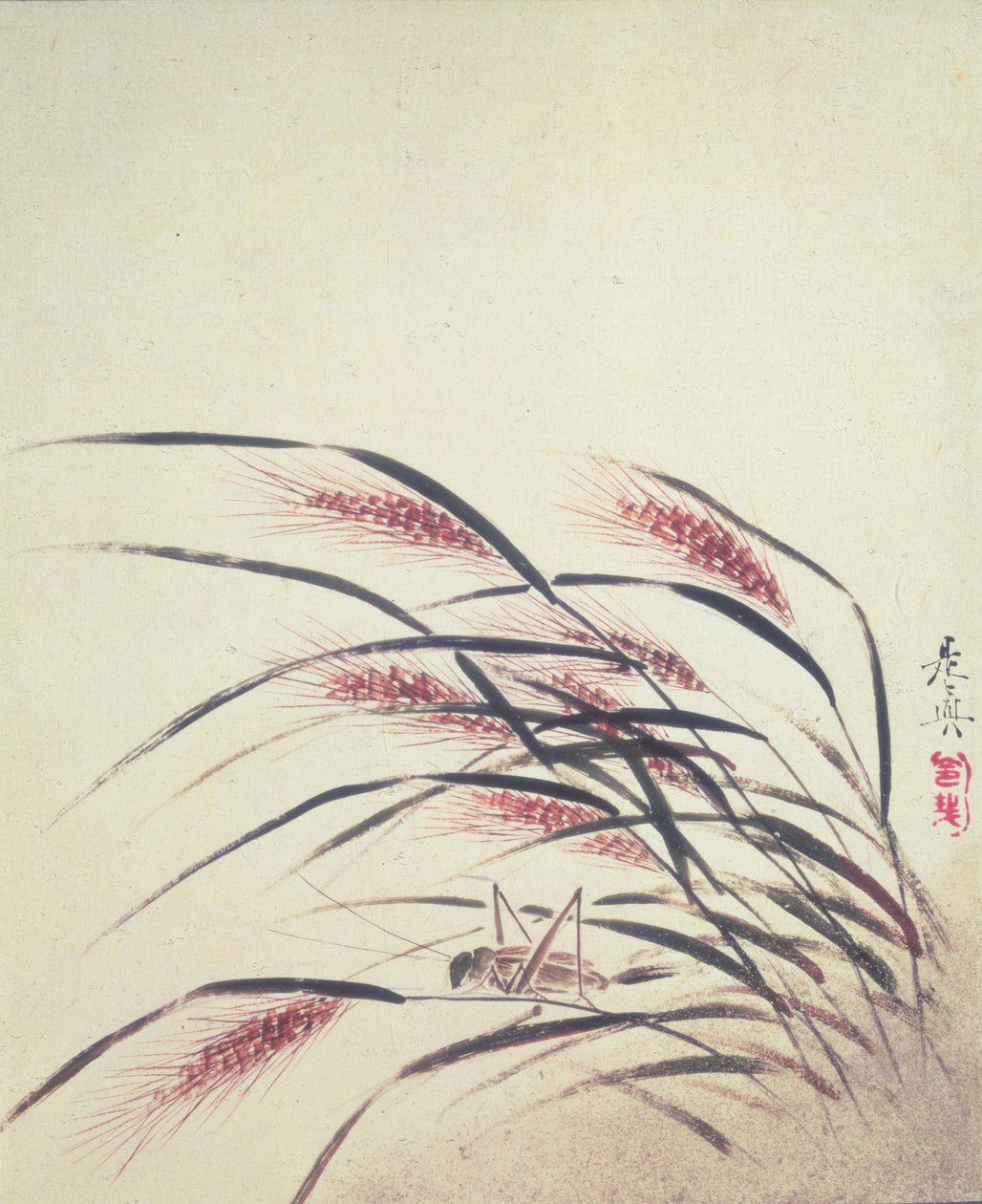Orelhas de arroz e grilo (laca sobre papel) de Shibata Zeshin