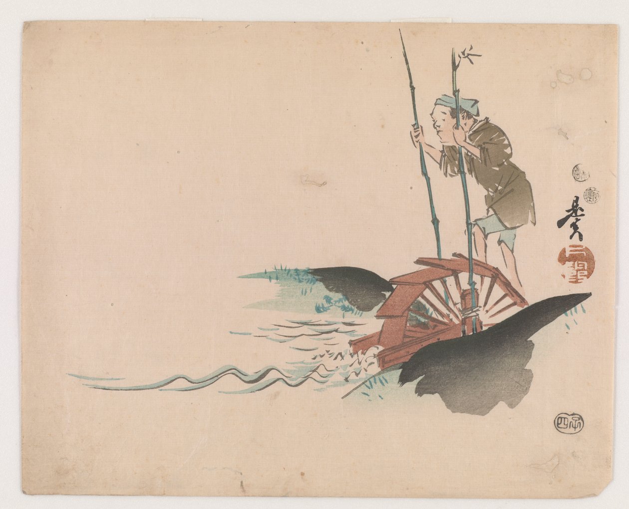 Homem em uma escada rolante (impressão de woodblock de cor) de Shibata Zeshin