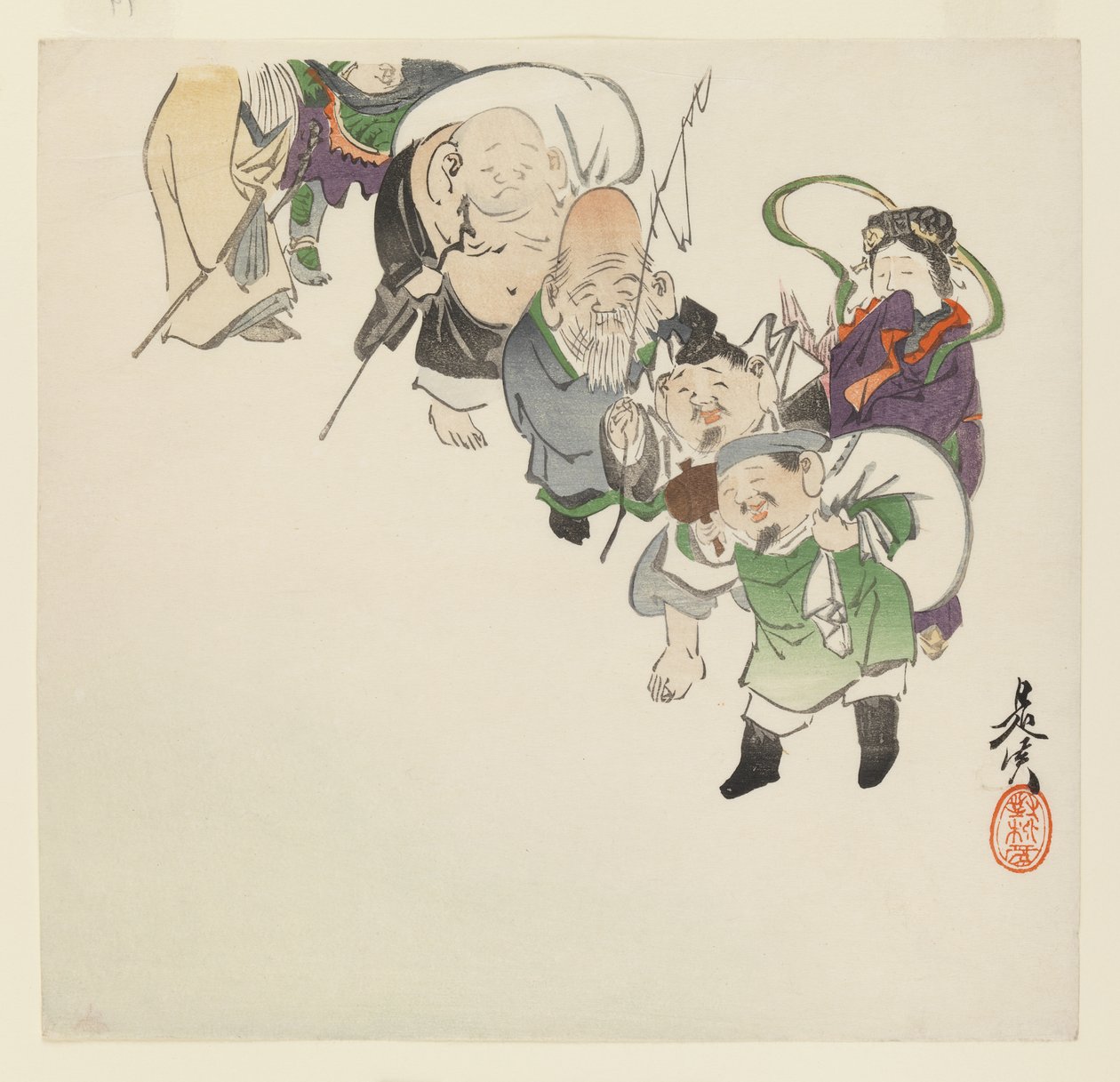 Sete Deuses da Boa Sorte, c. 1885 (impressão a cores em xilogravura) de Shibata Zeshin
