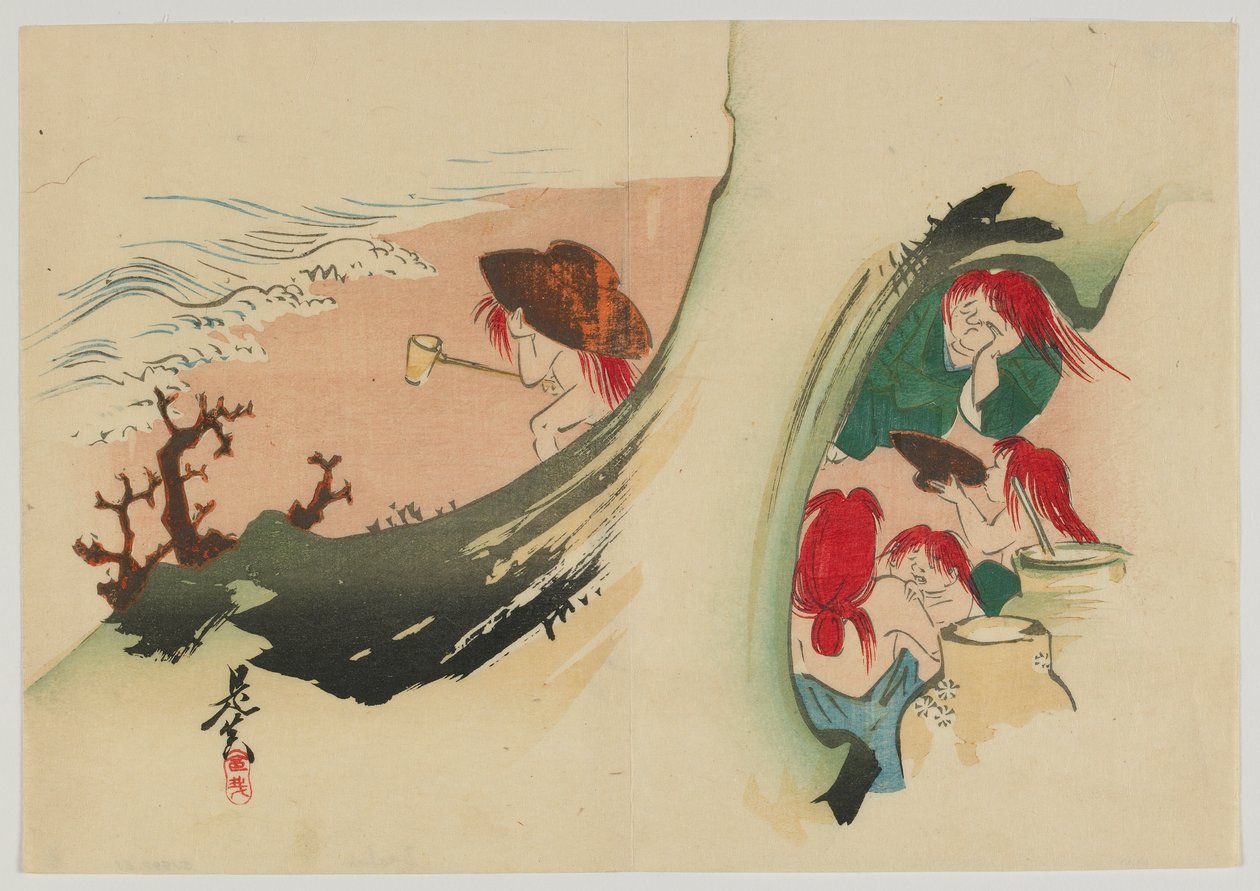 Shojo, era de Meiji, fim do século 19 (impressão de woodblock de cor) de Shibata Zeshin