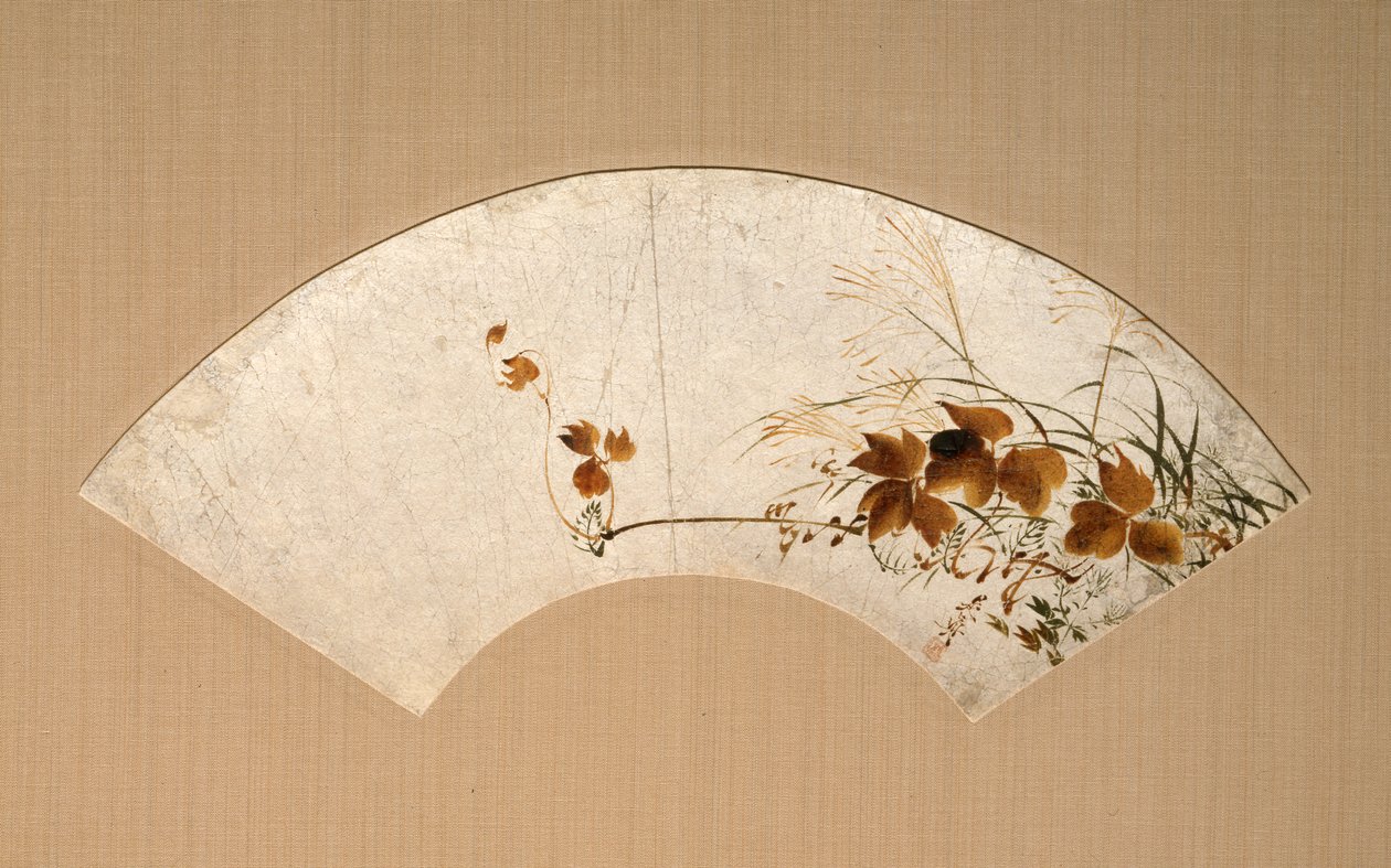 Folhas e ervas de outono (imagem de ervas outonais, pintura a laca sobre folha de leque) de Shibata Zeshin