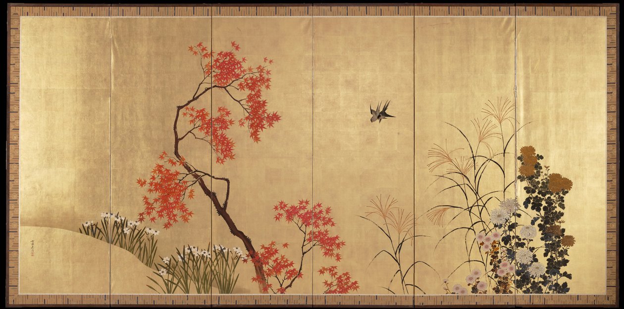 Outono [à esquerda de um par de Pássaros e flores na primavera e no outono] de Shibata Zeshin