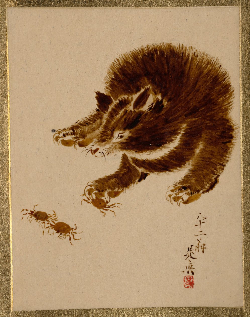 Urso e caranguejos de Shibata Zeshin