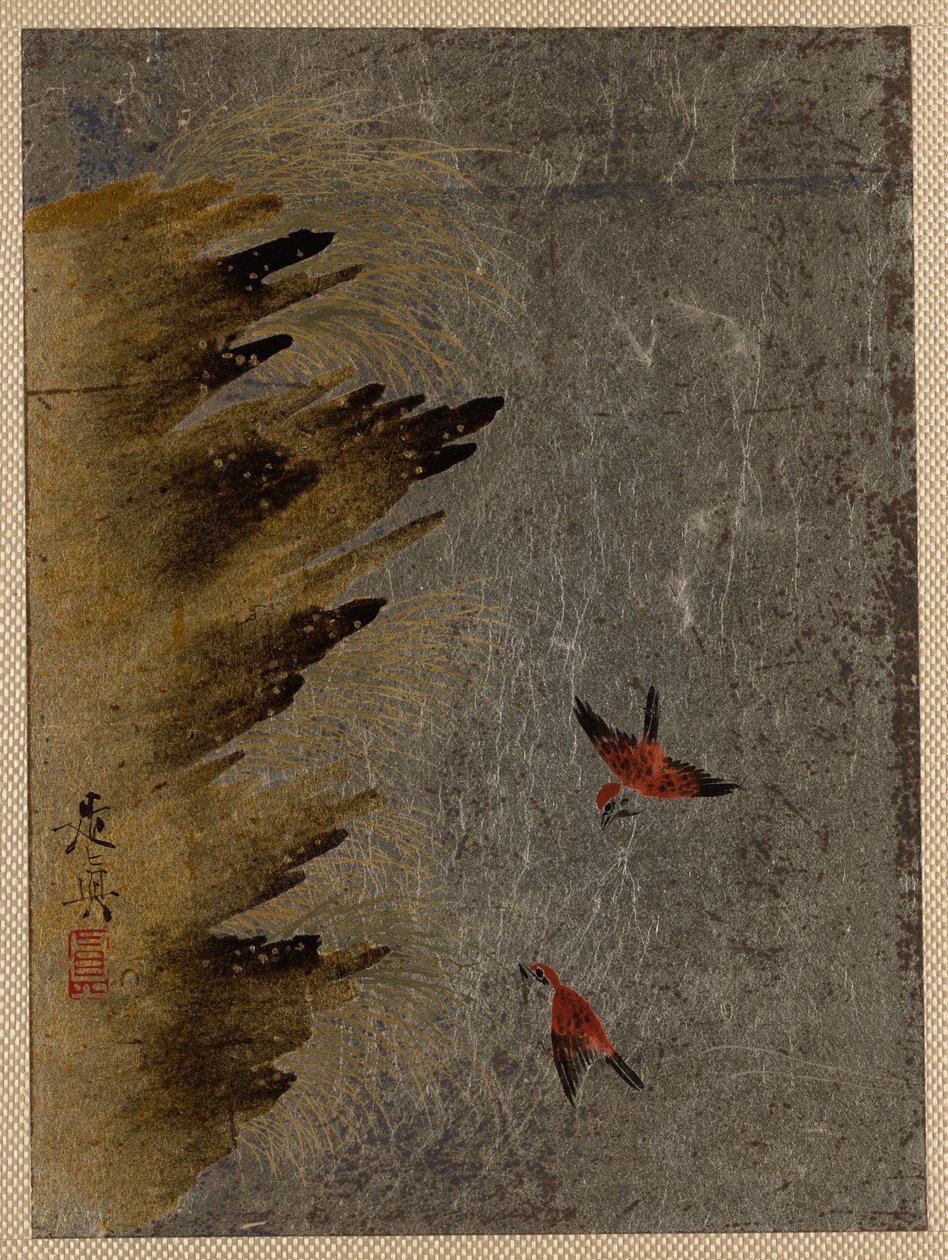 Aves e rochedos salientes de Shibata Zeshin