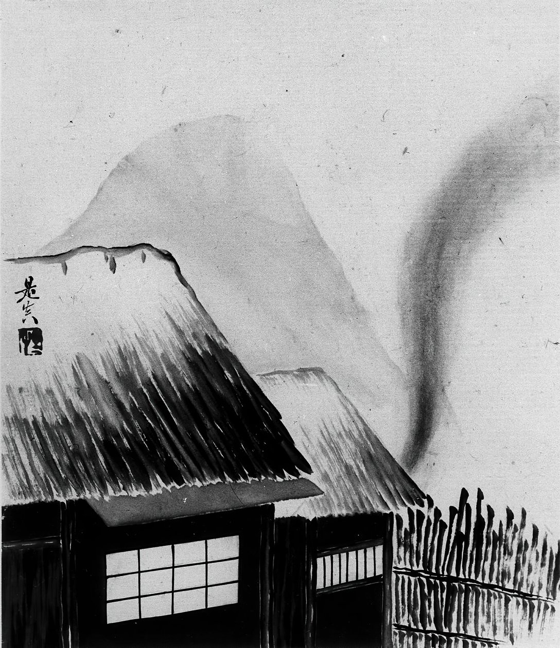 Casa de campo e montanhas, século XIX. de Shibata Zeshin