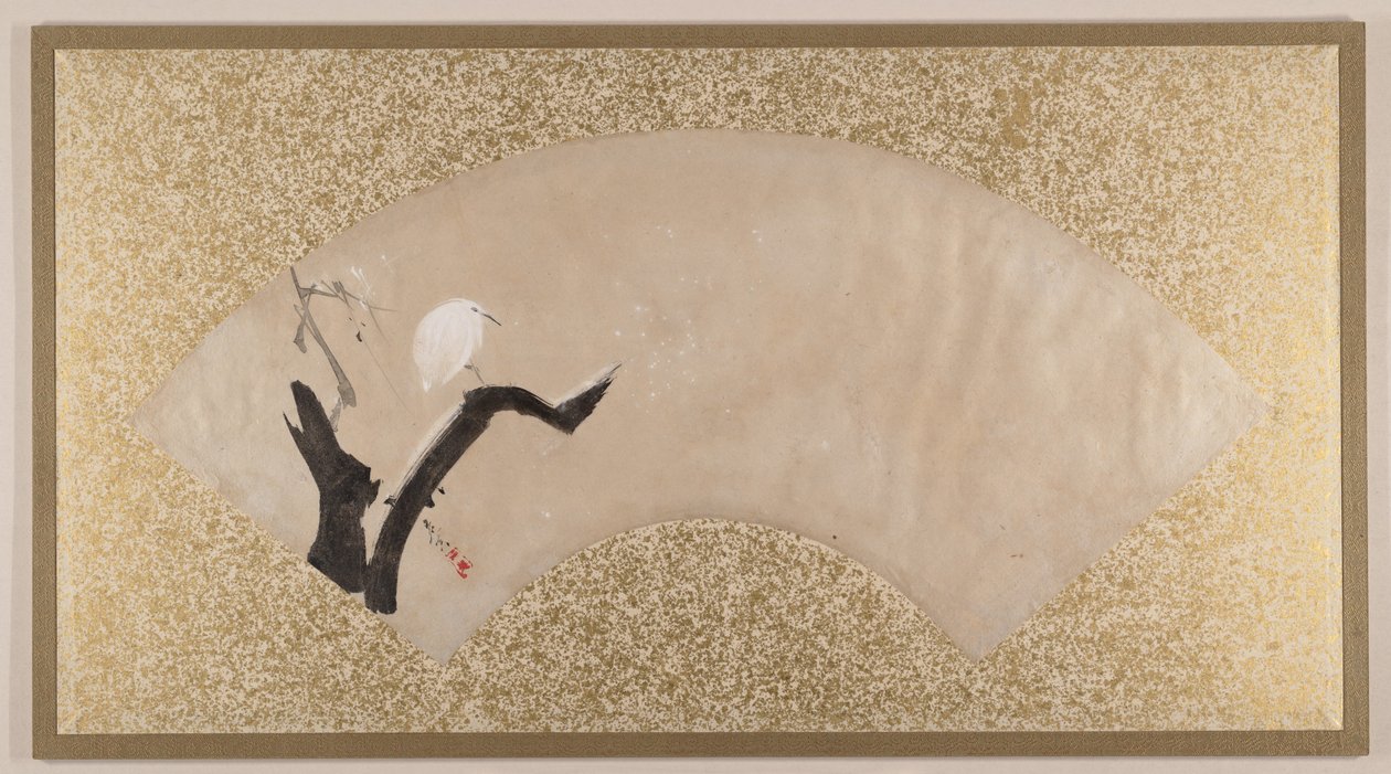 Garça-branca sobre um cepo de árvore de Shibata Zeshin