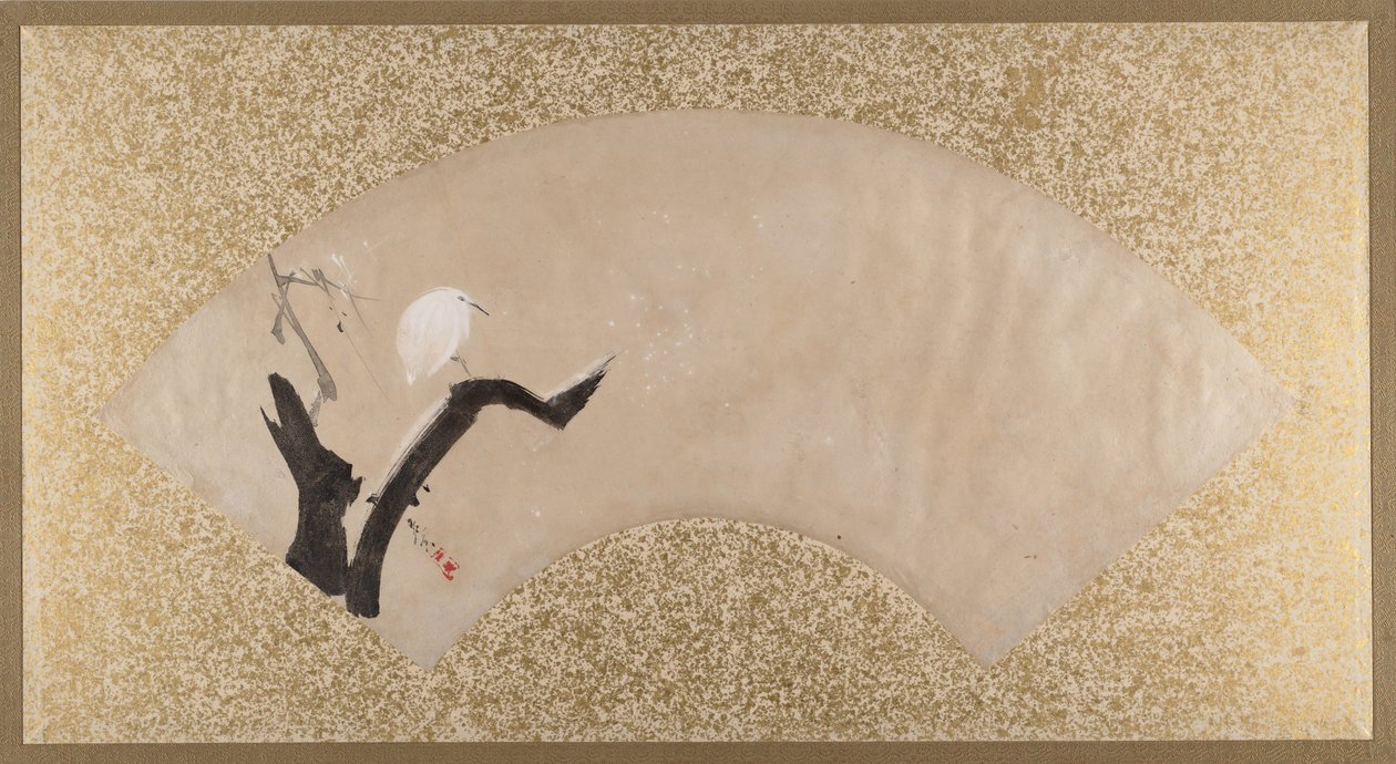 Garça-branca no coto de árvore, final do século XIX. de Shibata Zeshin