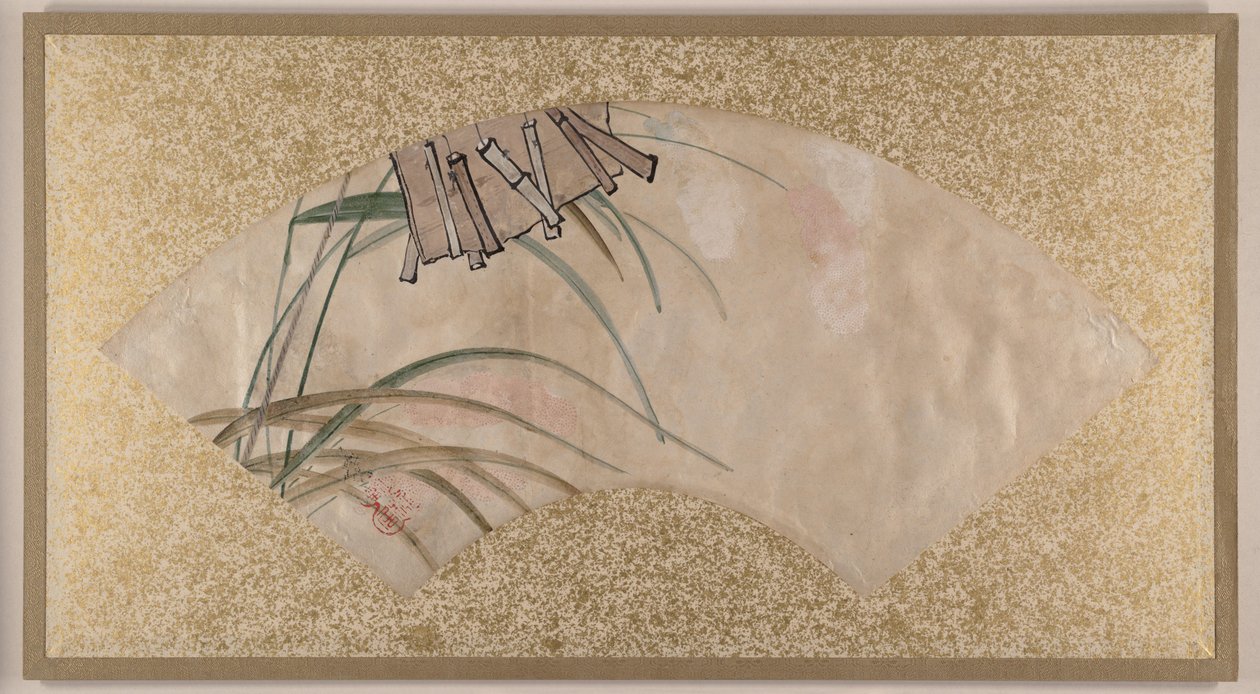 Flores (cor-de-rosa e brancas) e folhas, badalos de Shibata Zeshin