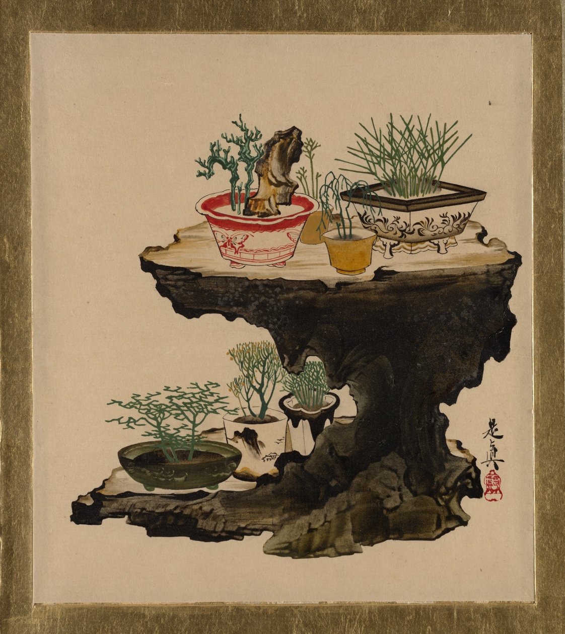 Pinturas em laca de vários temas: bonsai de Shibata Zeshin