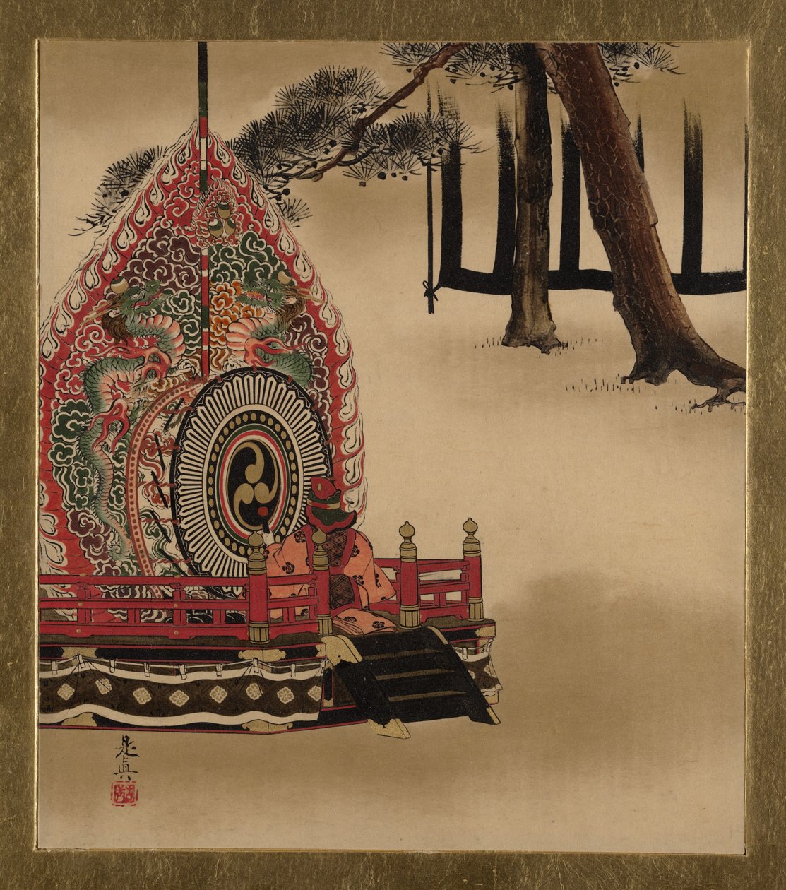 Pinturas em laca de vários temas: tambor para a dança gagaku de Shibata Zeshin
