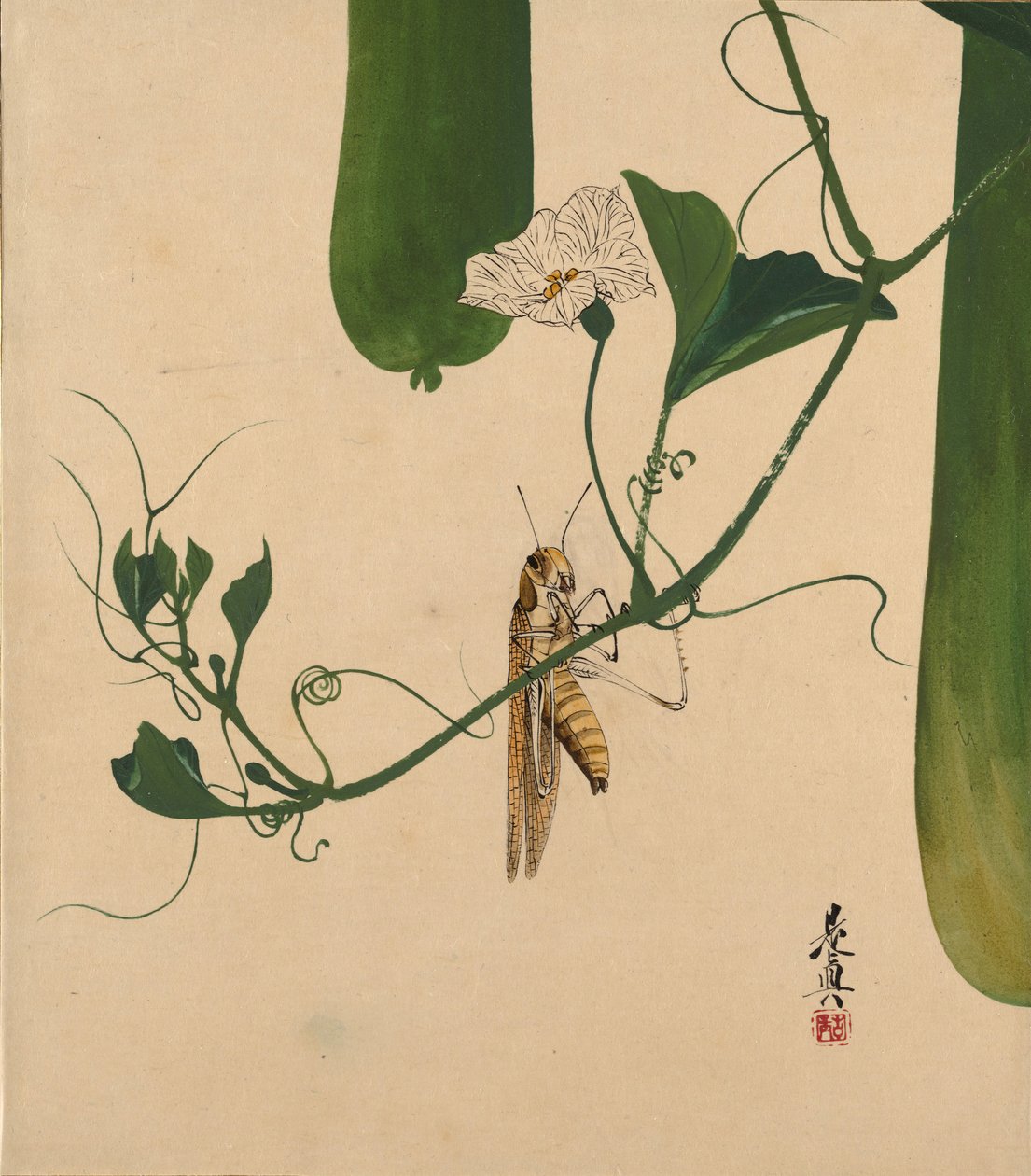 Pinturas em laca de vários assuntos: Gafanhoto na cabaça, 1882. de Shibata Zeshin