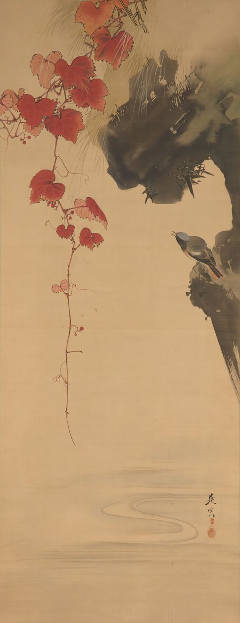 Folhas e Pássaro, século XIX. de Shibata Zeshin