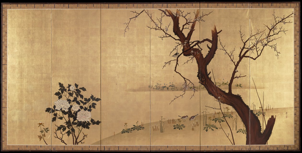 Primavera [lado direito de um par de Pássaros e flores na primavera e no outono] de Shibata Zeshin