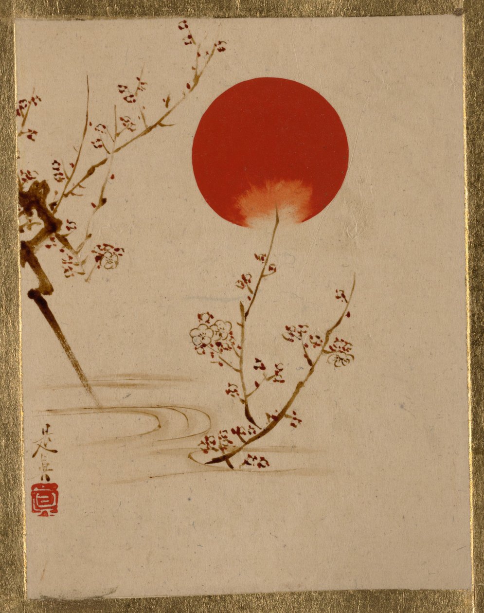 Sol e ramos de ameixeira de Shibata Zeshin