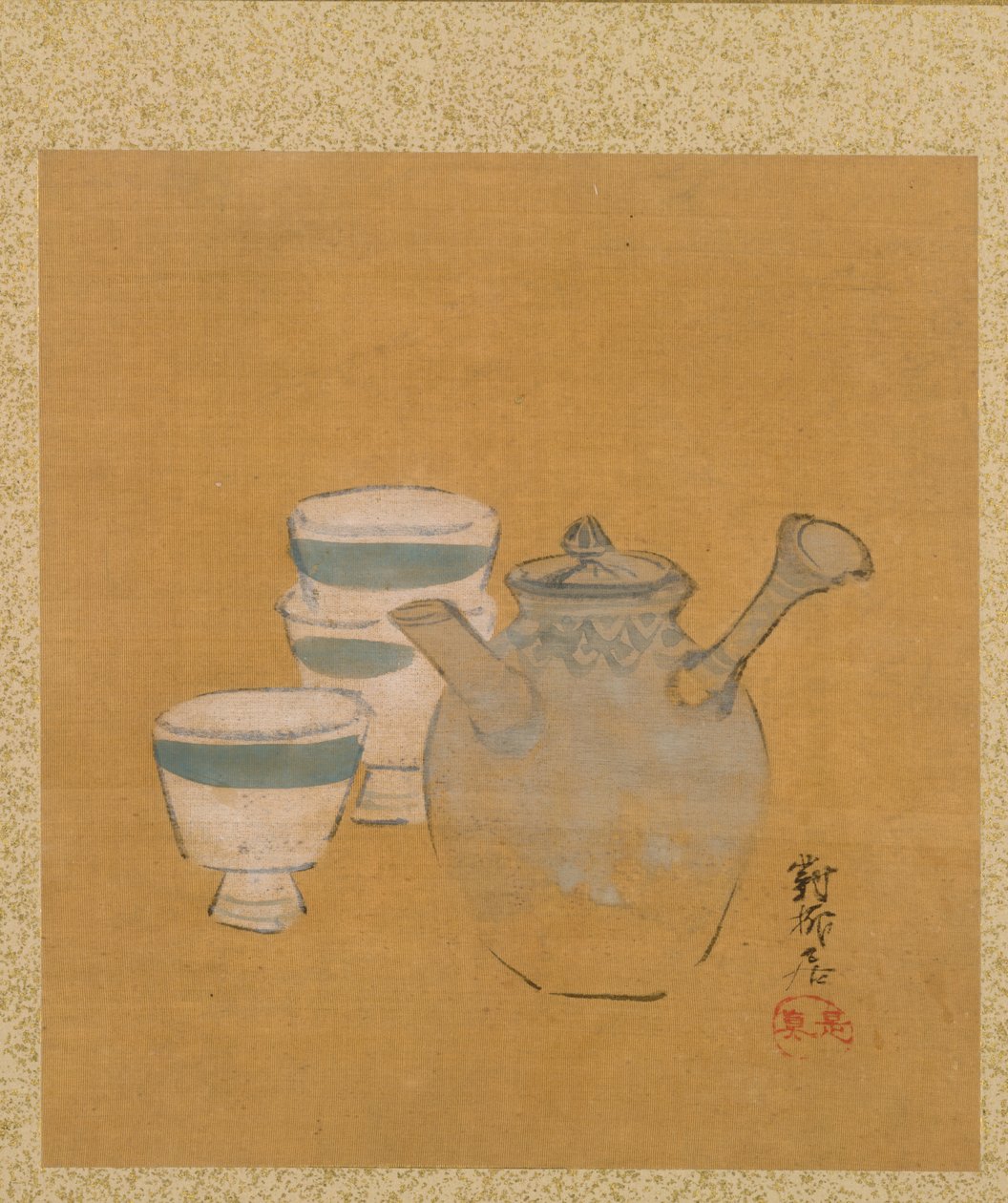 Bule e xícaras do álbum de pinturas do venerável Zeshin de Shibata Zeshin