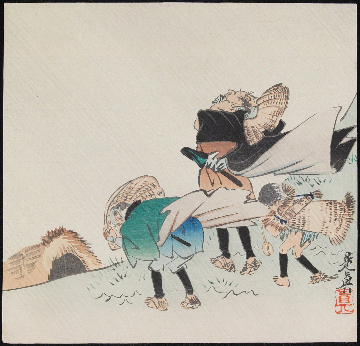 Viajantes em uma tempestade de Shibata Zeshin