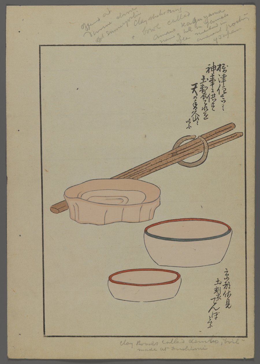 Brinquedos japoneses, de Unai no tomo (A Childs Friends), de Shimizu Seifu, 1891-1923. Tigelas, pauzinhos. de Shimizu Seifu