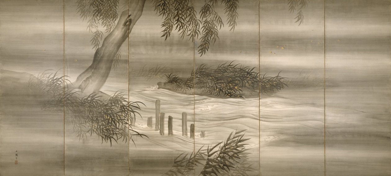 Paisagem do rio com vaga-lume, 1874 de Shiokawa Bunrin