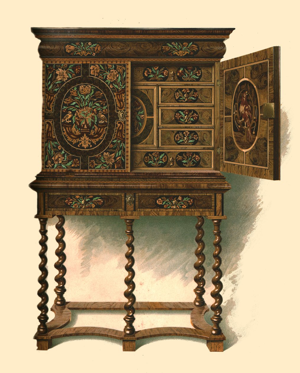 Armário de nogueira incrustado com marchetaria, 1905 de Shirley Charles Llewellyn Slocombe