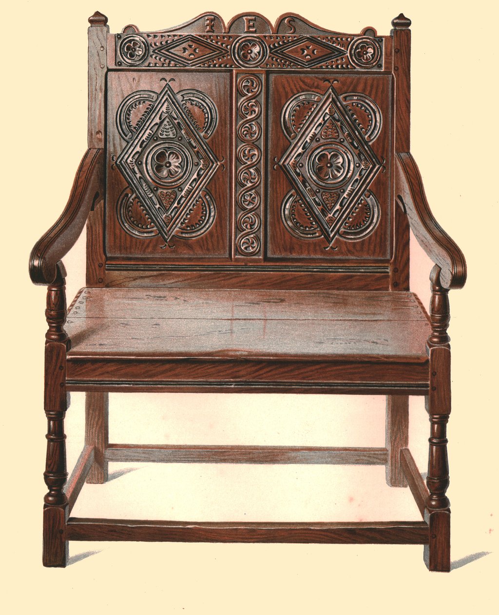 Cadeira dupla de carvalho galês, 1904 de Shirley Charles Llewellyn Slocombe