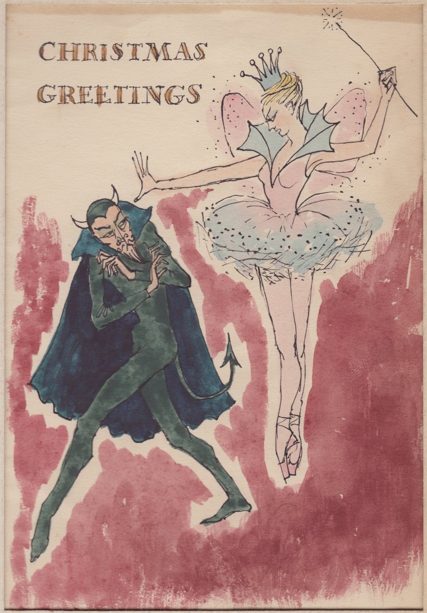 Diabo e fada, cartão de Natal, 1952. de Shirley Markham