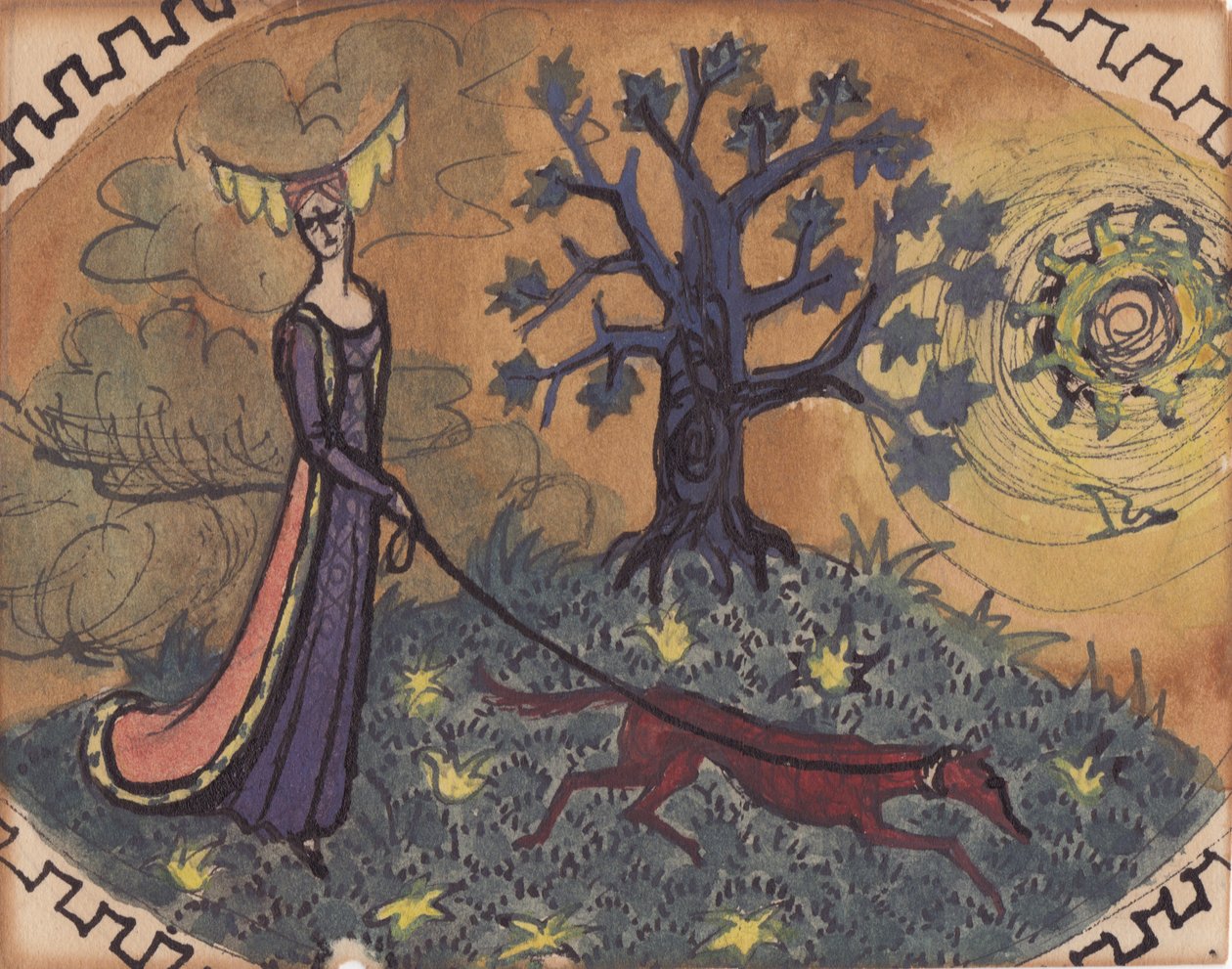 Senhora e cão medievais, c1950. de Shirley Markham