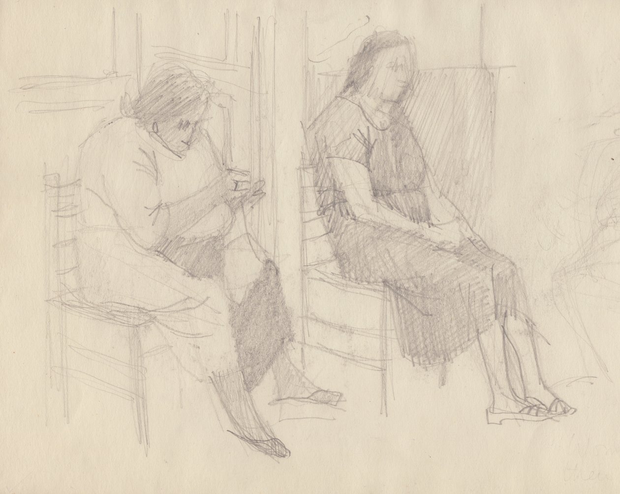 Velhas tricotando, Itália, c1950. de Shirley Markham