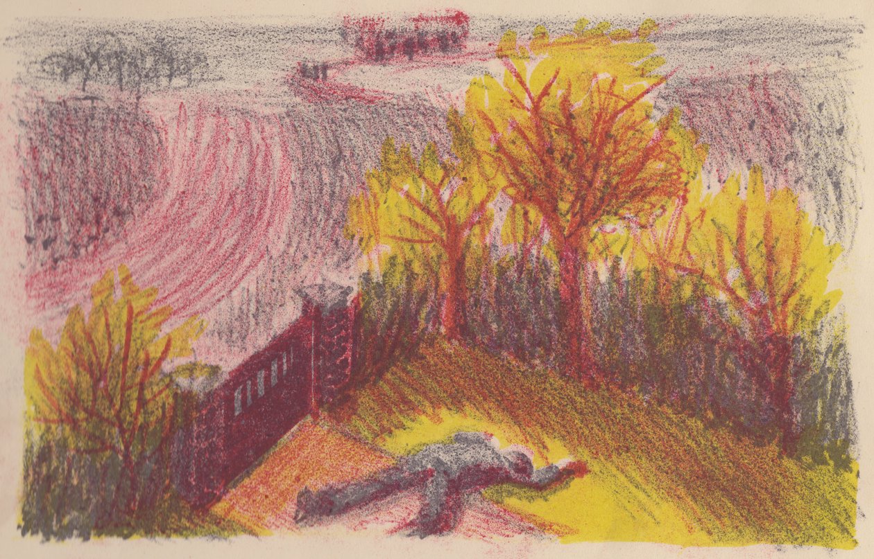 Cena de O Homem Invisível: corpo num jardim, 1953. de Shirley Markham