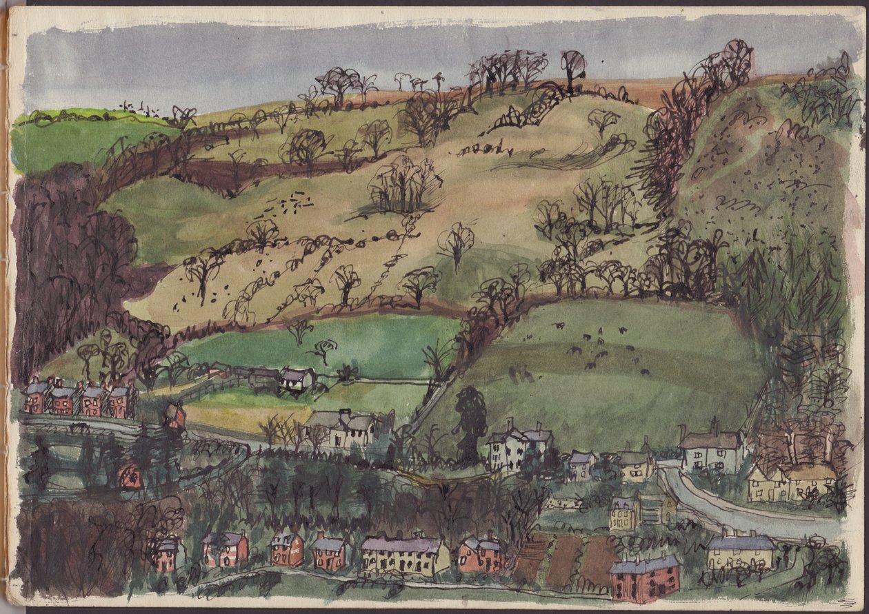 Aldeia e campos, c1950. de Shirley Markham