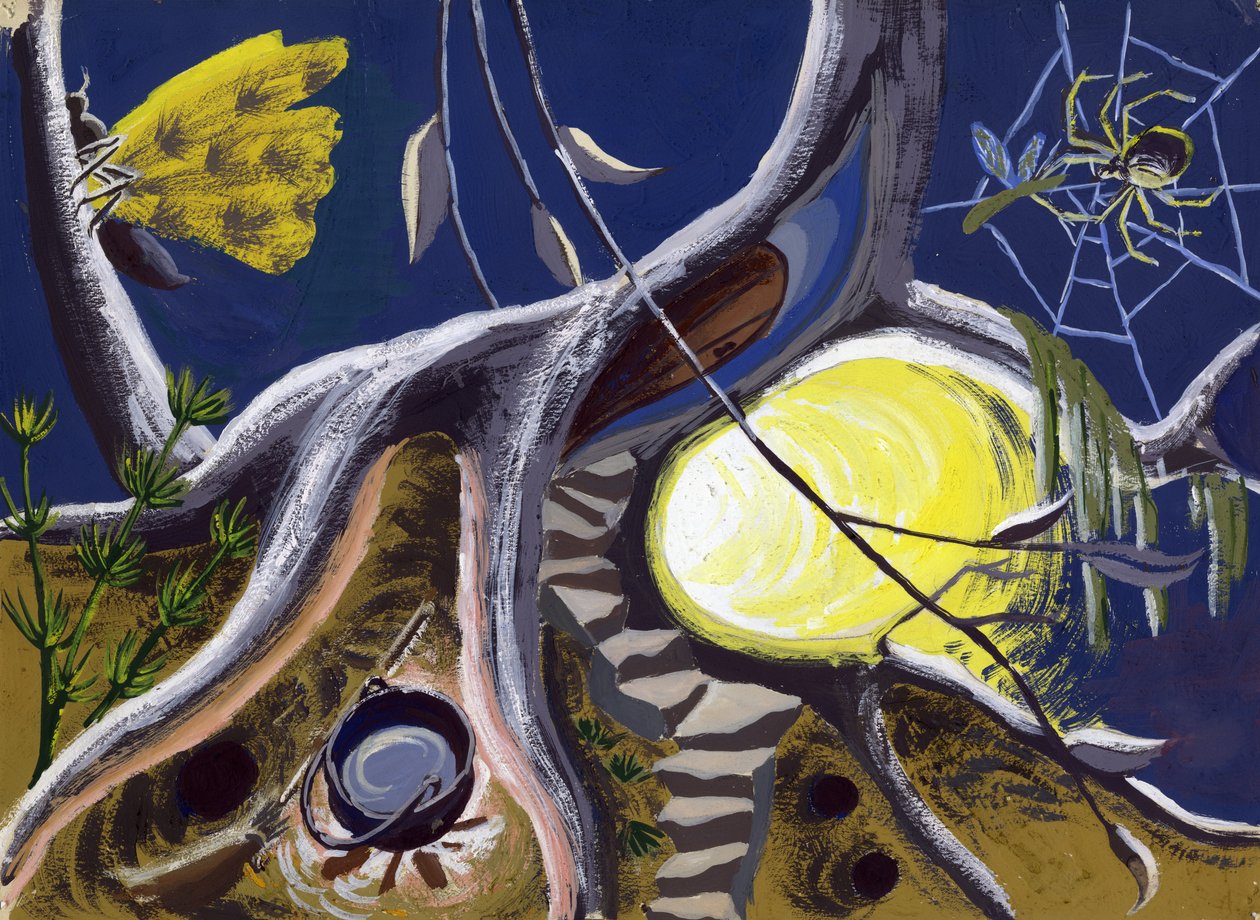 Caldeirão de bruxa e teia de aranha, c1950. de Shirley Markham